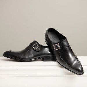Maison Forte Eli Buckle Strap Dress Shoes Black Leather Mens Sz 13 Pointed Toe